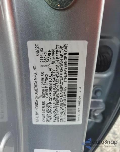 2020 Honda Accord Sport z USA, uszkodzony, nr VIN 1HGCV1F39LA125522